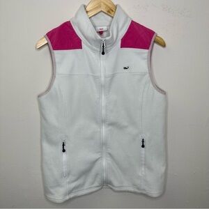Vineyard Vines Fleece Jacket Women White‎ Solid Full Zip Vest Pocket Collar Sz M